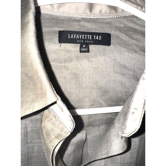 Lafayette 148 New York Womens Long Button-Up Shirt P Taupe Ramie/Tencel - Picture 2 of 7